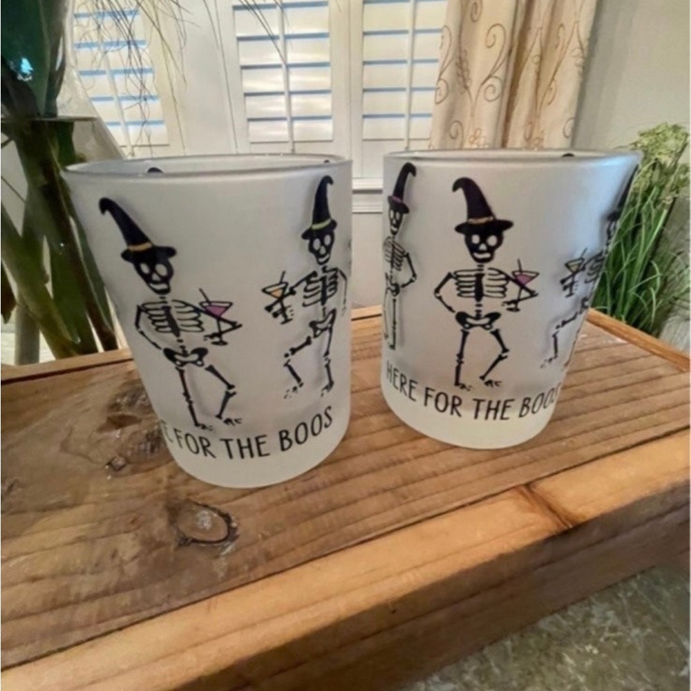 ALBERTO CULVER HALLOWEEN SKELETON OLD FASHION BAR DRINK GLASSES